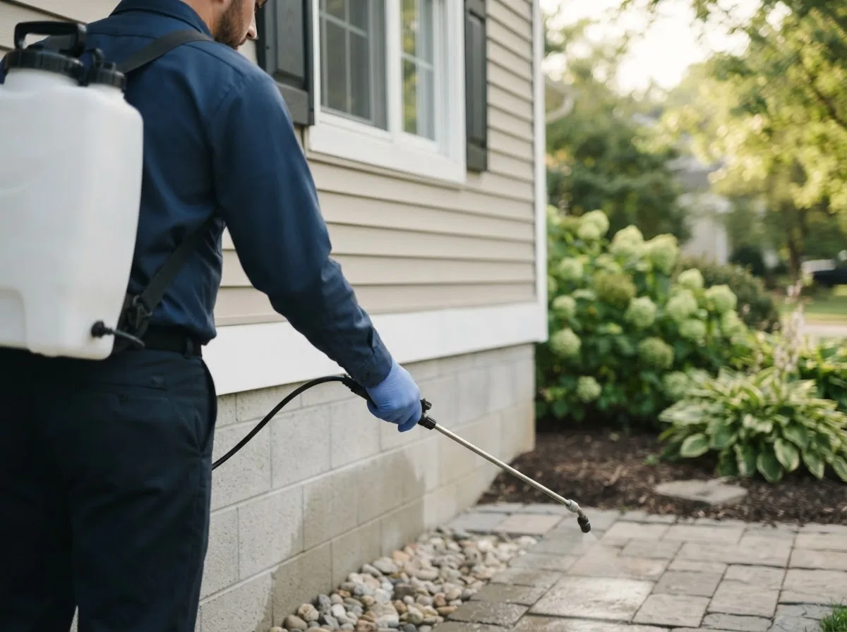 Pest control technician inspecting a home in Nimitz, WV